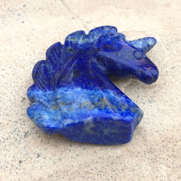 Genuine Lapis Lazuli Unicorn Palm Stone Figurine - Picture 12 of 16